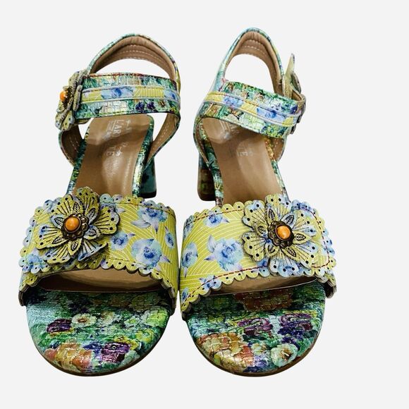 L'Artististe Floral Sandals Boho Spring Step 9.5 10 Block Heel Voguesh - Picture 3 of 15